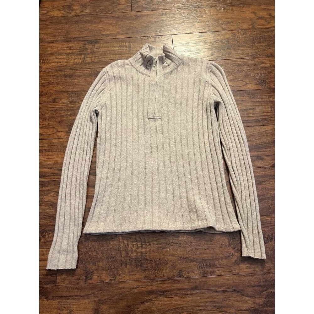 El Daws Cashmere Small Tan 1/4 Zip Ribbed Sweater